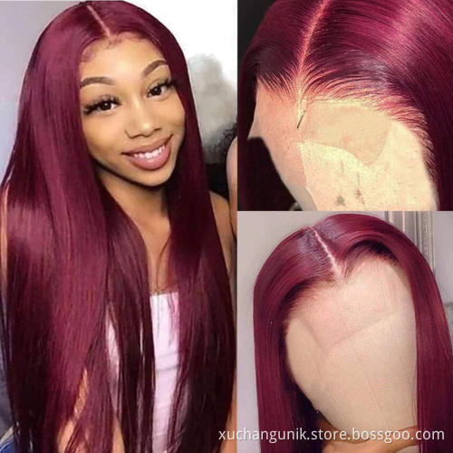 Wholesale burgundy 99J or 1B/99J Color Straight Wig 4*4 13*4 13*6 Frontal 100% Brazilian Full Lace Front Wigs With Baby Hair